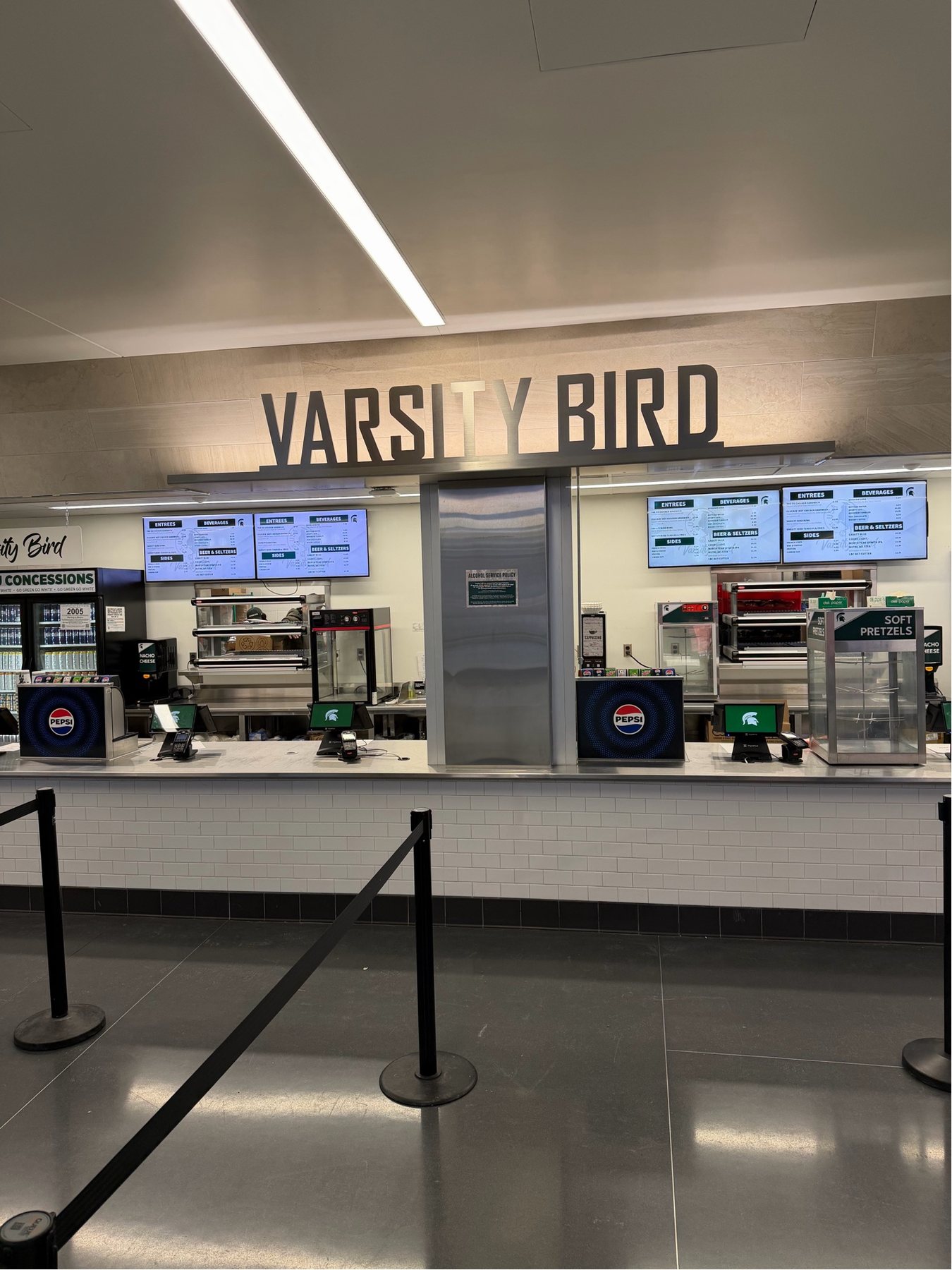 Varsity Bird menu board at Michigan State